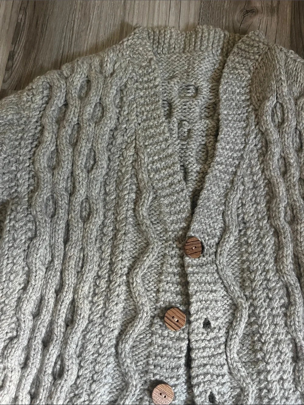 100% wool handmade Cable-Knit Shawl Collar unisex size small men, medium women
